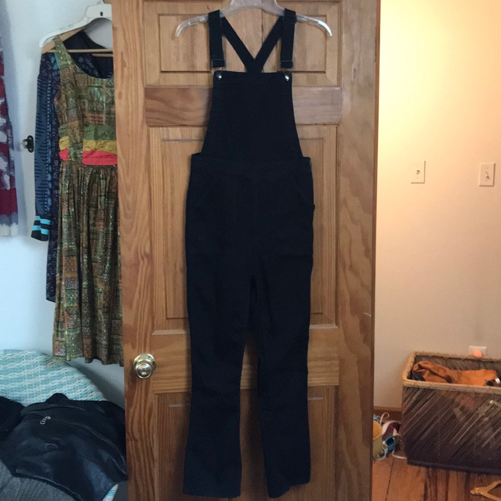 Madewell Black denim cropped overalls